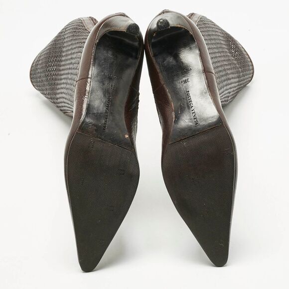 Bottega Veneta Dark Brown Woven Leather Zipped Knee Length Boots Size 39.5 - Picture 6 of 7